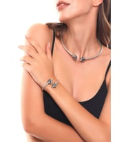 Kadın Antik Gümüş Kaplama Koçbaşı Uçlu Choker & Bileklik Set