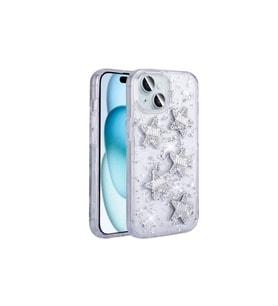Apple iPhone 14 Uyumlu Kılıf Airbagli Simli Arka Yüzey Zore Işıltı Silikon Kapak (Beyaz-Gri)