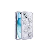 Apple iPhone 14 Uyumlu Kılıf Airbagli Simli Arka Yüzey Zore Işıltı Silikon Kapak (Beyaz-Gri)