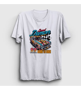 Presmono Unisex Beyaz Speed Demon Araba Yarışı Otomobil T-Shirt 472338tt