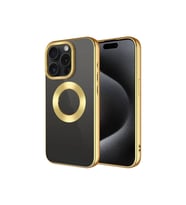 Apple iPhone 15 Pro Uyumlu Kılıf Tek Kamera Çerçeveli Logo Gösteren Zore Omega Kapak (Gold)