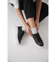 Günlük Kadın Sneaker  Kalın Taban & Şerit Detaylı (Siyah)