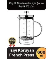 Çok Amaçlı Isıyı Koruyan Süzgeçli Bitki Çayı Filtre Kahve Demlik Ölçü Kabı Cam French Press 600 ml