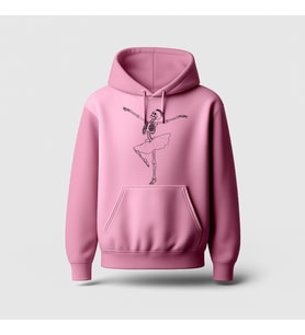 İskelet Balerin Baskılı Hoodie Sweatshirt (Pembe)