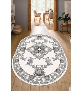 Dijital Baskılı Kaymaz Taban Yıkanabilir Oval Salon Halısı Mutfak Halısı Yolluk NDO-HK-116 (Bej)