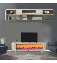 Talia Şömineli Tv Sehpası Cappuccino Gümüş Mebran Bluetooth Hoparlörlü 7 Renk Efektli 160x40x50 Cm