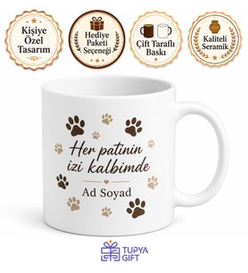 Köpek Pati İzi Temalı Baskılı Kupa Bardak Köpek Severlere Özel Hediye