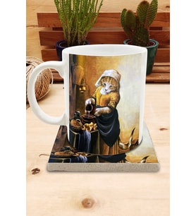 Kediler ve Sanat/Johannes Vermeer The Milkmaid Set 8 - Standart Kupa-Taş Bardak Altlığı 1
