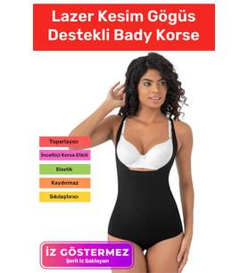 Özel Üretim İz Göstermeyen Kaymaz Şekillendirici Toparlayıcı Lazer Kesim Gögüs Destekli Bady Korse (Siyah)