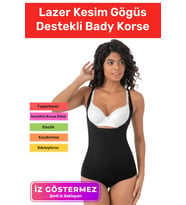 Özel Üretim İz Göstermeyen Kaymaz Şekillendirici Toparlayıcı Lazer Kesim Gögüs Destekli Bady Korse (Siyah)