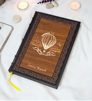 Kapadokya Desenli Termo Deri + Ahşap Anı Defteri - Çizgili Defter - Hediyelik (17x24 cm- 320 Sayfa)