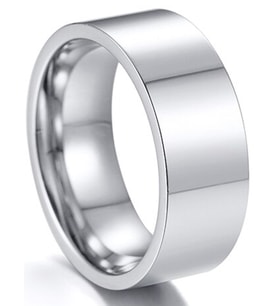 8mm Geniş Düz Model Parlak Çelik Alyans Erkek Kadın Unisex Yüzük (Beyaz) cl28