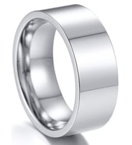 8mm Geniş Düz Model Parlak Çelik Alyans Erkek Kadın Unisex Yüzük (Beyaz) cl28