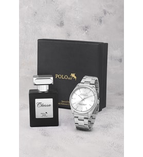Polo Air Klasik Metal Kordon Erkek Kol Saati Ve 55 ml Parfüm Seti Gümüş Renk ST-5024E4