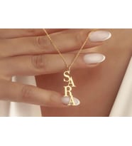 Tasarım Dikey İsim Kolye 925K Gümüş (Gold)