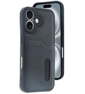 iPhone 16 Kılıf Sara Kartvizitli Deri Kılıf - Siyah
