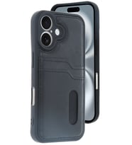 iPhone 16 Kılıf Sara Kartvizitli Deri Kılıf - Siyah