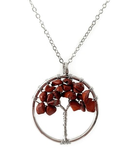 Sertifikalı Kırmızı Jasper Taşı Hayat Ağacı Kolye (Çok Renkli)