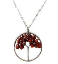 Sertifikalı Kırmızı Jasper Taşı Hayat Ağacı Kolye (Çok Renkli)