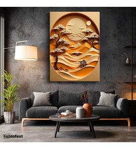 Dikey Kanvas Tablo Bonsai Ağacı Manzara Tablosu Ev Ofis Duvar Dekoru