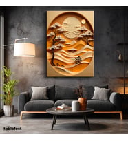 Dikey Kanvas Tablo Bonsai Ağacı Manzara Tablosu Ev Ofis Duvar Dekoru