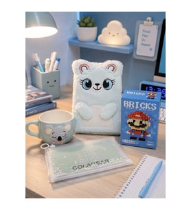 Doğum Günü, Özel Gün, Yeni İş, Yeni Ev Hediyesi Koala Kupa, Peluş Defter, Kalem Kutusu ve Mini Blok Seti
