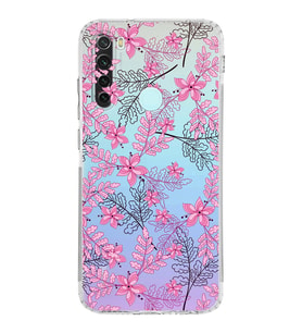 Xiaomi Redmi Note 8  Kamera Korumalı Kapak Floral Pembe Tasarımlı Şeffaf  Kılıf