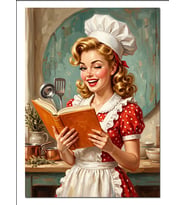 Mutfakta Kitap Okuyan Pin Up Dekoratif Kanvas - Mdf Ahşap Tablo