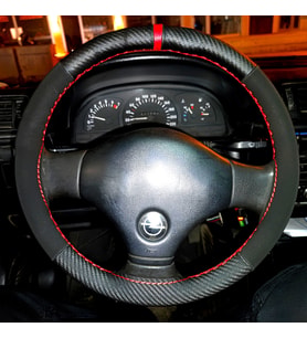 DİKİŞLİ DİREKSİYON KILIFI KARBON NUBUK DERİ KIRMIZI YÜZÜK KIRMIZI DİKİŞLİ OPEL VECTRA A İÇİN