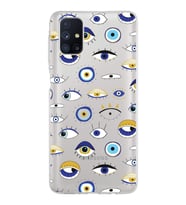PrintiFy Samsung Galaxy M51 ile Uyumlu 1mm Slim Fit Nazar Boncuğu 2 Baskılı Şeffaf  Kılıf