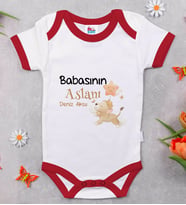 BK Kids Kişiye Özel Babasının Aslanı Tasarımlı Kırmızı Bebek Body Zıbın-1