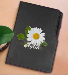 BK Gift Kişiye Özel Papatya Temalı Siyah Termo Deri Not Defteri 15x21cm-4