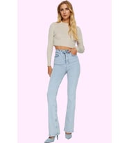 Kadın Yüksek Bel Flare Jean Uzun Boy Günlük Stil Modern Tasarım Yaz Aylarının Vazgeçilmezi (Açık Mavi)