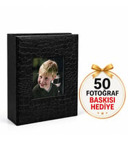 100 Fotoğraf Kapasiteli 10x15 Deri Kapaklı Albüm + 50 Adet Fotoğraf Baskısı + Kapak Fotoğrafı Hediyeli - Siyah