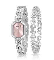 Polo Air Vintage Kadın Kol Saati Oval Model Bileklik Kombin Gümüş Pembe Renk PL-1564B5 (Pembe-Grı)