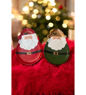 AlohamoraShop 2 Adet Küçük Yılbaşı Epoksi Reçine Vernikli Beton Noel Baba Sunum Tabağı 21x14cm Kırmızı/yeşil