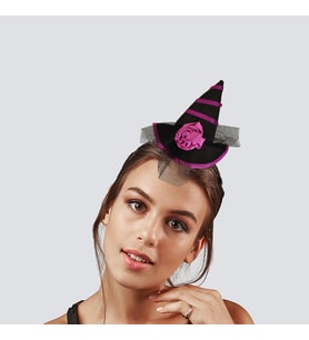 Halloween Cadılar Bay.Mor Siyah Güllü Mini Şapka