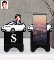 BK Gift Kişiye Özel Plakalı Erkek Renault Zoe Karikatürlü Ahşap Biblo Telefon Standı-1