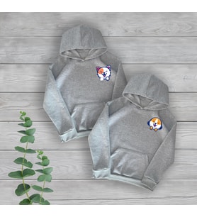 Sevgili Çift Kedi Köpek Baskılı 2'li Gri Oversize Sweatshirt