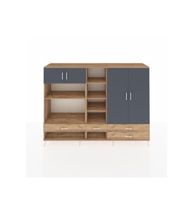 Hyperion Dolap 12 Raflı 4 Çekmeceli 4 Kapaklı 220x44x163 Çam-Antrasit/Çam
