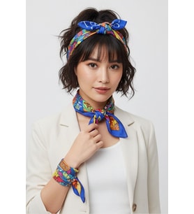 İkigai City Serisi Tokyo Özel Tasarım El Çizim Renkli Çok Fonksiyonlu Renkli Kare 45X45 Bandana