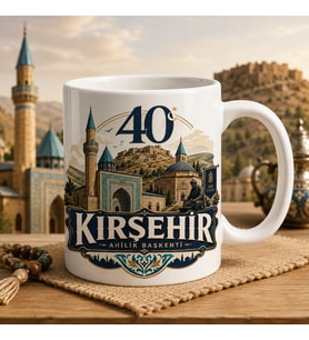 Kırşehir Temalı Hediyelik Kupa Bardak - 40 Plaka Ahilik Başkenti Ahi Evran ve Cacabey Medresesi Baskılı Özel Tasarım Kupa