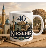 Kırşehir Temalı Hediyelik Kupa Bardak - 40 Plaka Ahilik Başkenti Ahi Evran ve Cacabey Medresesi Baskılı Özel Tasarım Kupa