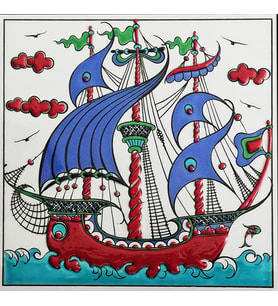 Armada Çini 20x20 Cm ED 330 Osmanlı Kalyon Eldekoru Çini karo