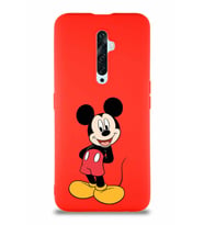 Oppo Reno 2Z Soft Premier Kapak Mickey Mouse-B Tasarımlı Silikon Kılıf - Kırmızı (Şeffaf)