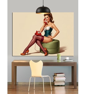 Retro Tarz Kadın Pin-Up Dekoratif Kanvas - Mdf Ahşap Tablo