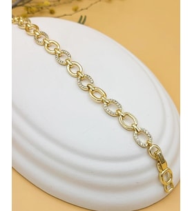Zirkon Taşlı Oval Model Kuyum Altın Kaplama Bileklik