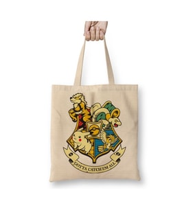 Pokemon Gotta Catch'em All Hogwarts Beyaz Bez Çanta Uzun Saplı Alışveriş Çantası Plaj Çantası
