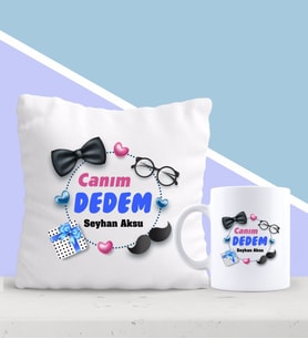 BK Gift Kişiye Özel Canım Dedem Tasarımlı Yastık ve Kupa Seti-1 (Model 1)