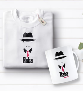 BK Gift Kişiye Özel Baba Godfather Tasarımlı Beyaz Tişört ve Kupa Seti-4 (Model 1)